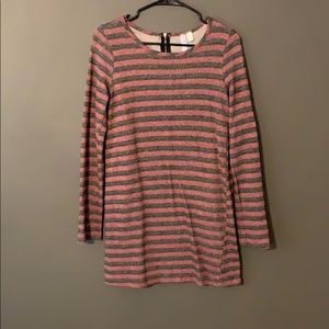 Long sleeve cranberry/grey striped sweater dress!